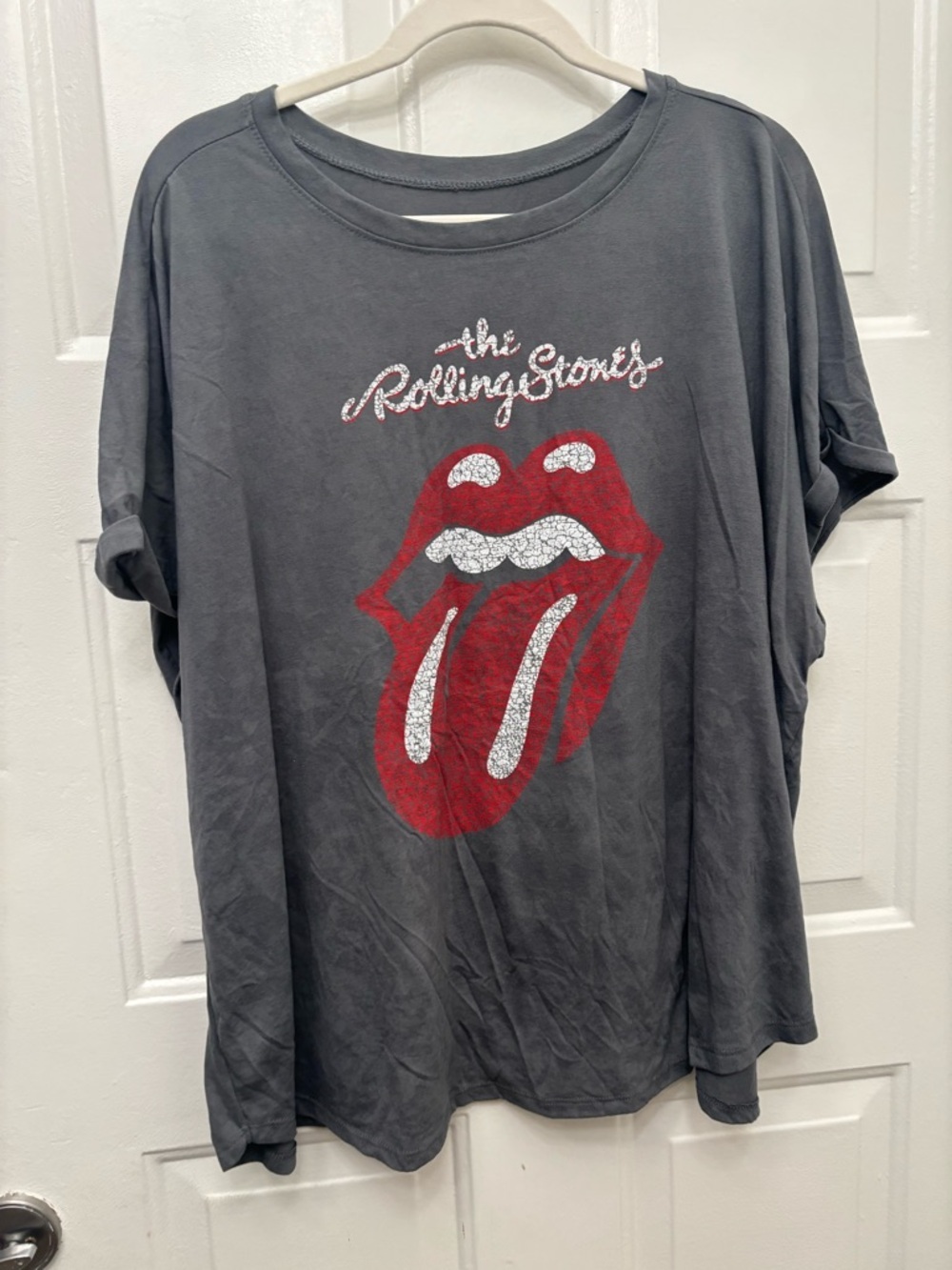 the Rolling Stones Charcoal Tee with Red Tongue Graphic